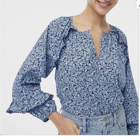 J Crew Factory Floral Ruffle Trim Pheasant Top - Picture 3 of 4